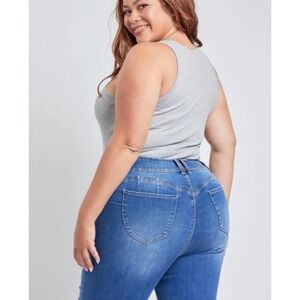 Wanna Betta Butt Mid Rise Stretch Jegging Blue Distressed Party Sz 18 Fits 39x30